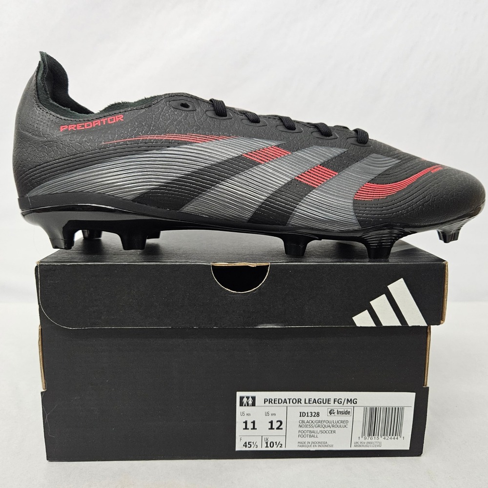 Adidas Predator League FG/MG Soccer Cleats ID1328 Black Grey Red Men's Sz 11
